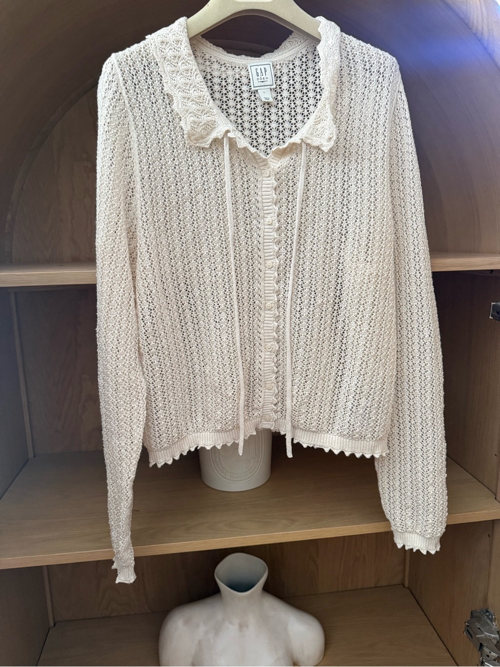 Gap × DÔEN Linen-Blend Pointelle Cardigan - L - Picture 2 of 6